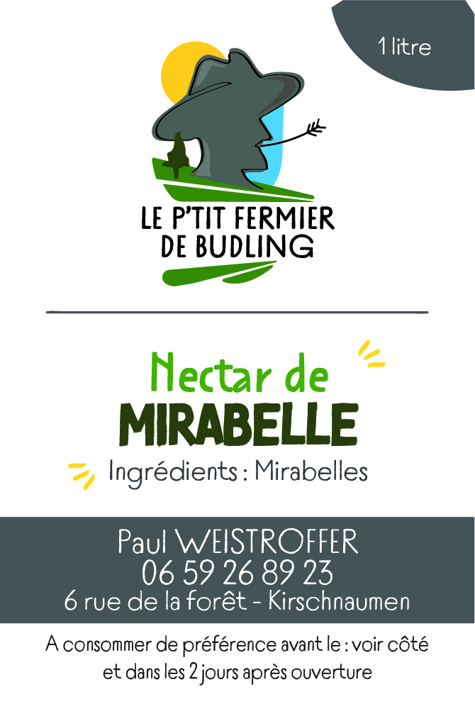 Le P'tit fermier de budling - Etiquette pomme mirabelle graphical activity graphiste étiquette stickers alimentation jus de fruit